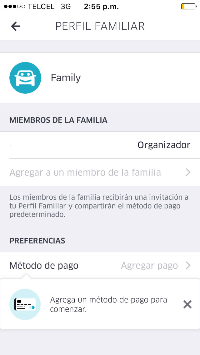Uber agrega perfil familiar